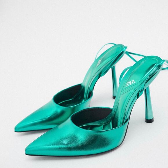 Zara Metallic Lace up High Heels - Picture 3 of 10